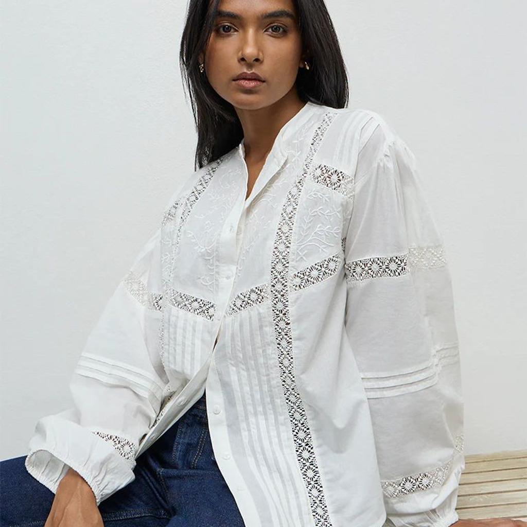 LOV Off-White Lace-Embroidered Cotton Blouse