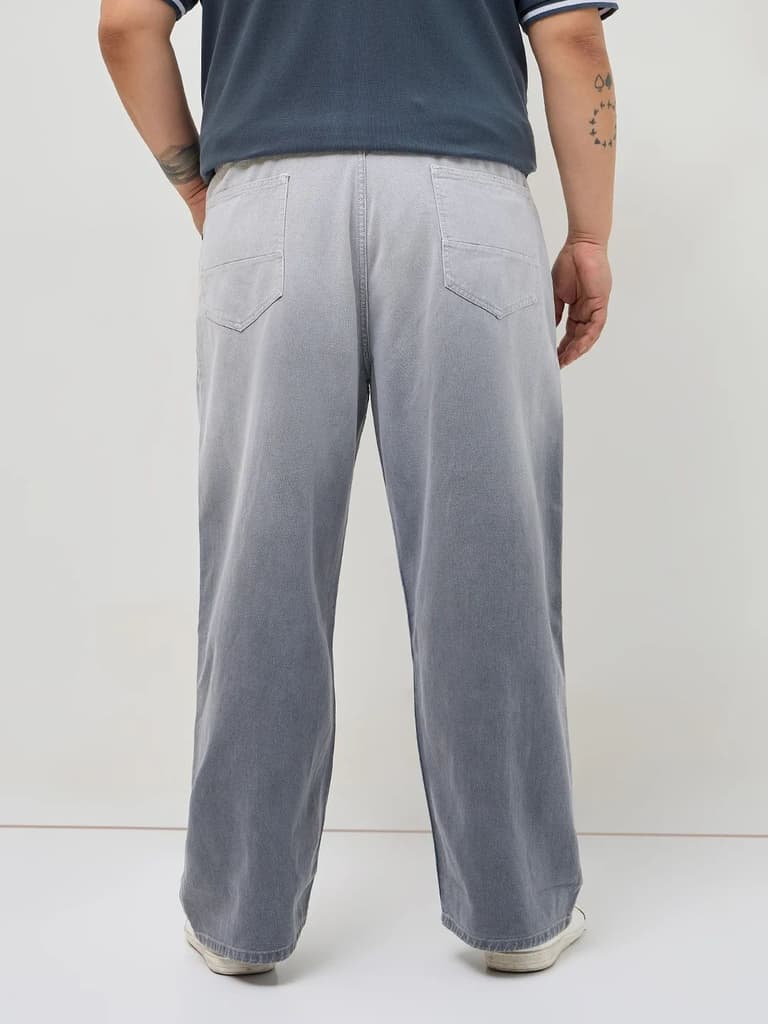 Plus Men's Light Grey Loose Baggy Fit Heavy Washed Faded Denim Jeans Non-Stretchable — photo 3