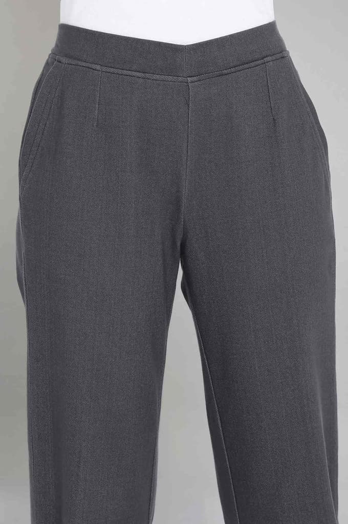 Grey Solid Tapered Cotton Joggers With Elasticated Waist — photo 6