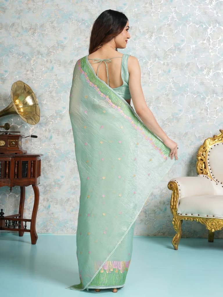 Mimosa Women's Woven Design Banarasi Style Tissue Crush Saree With Blouse Piece : SA00001888RMFREE — photo 4