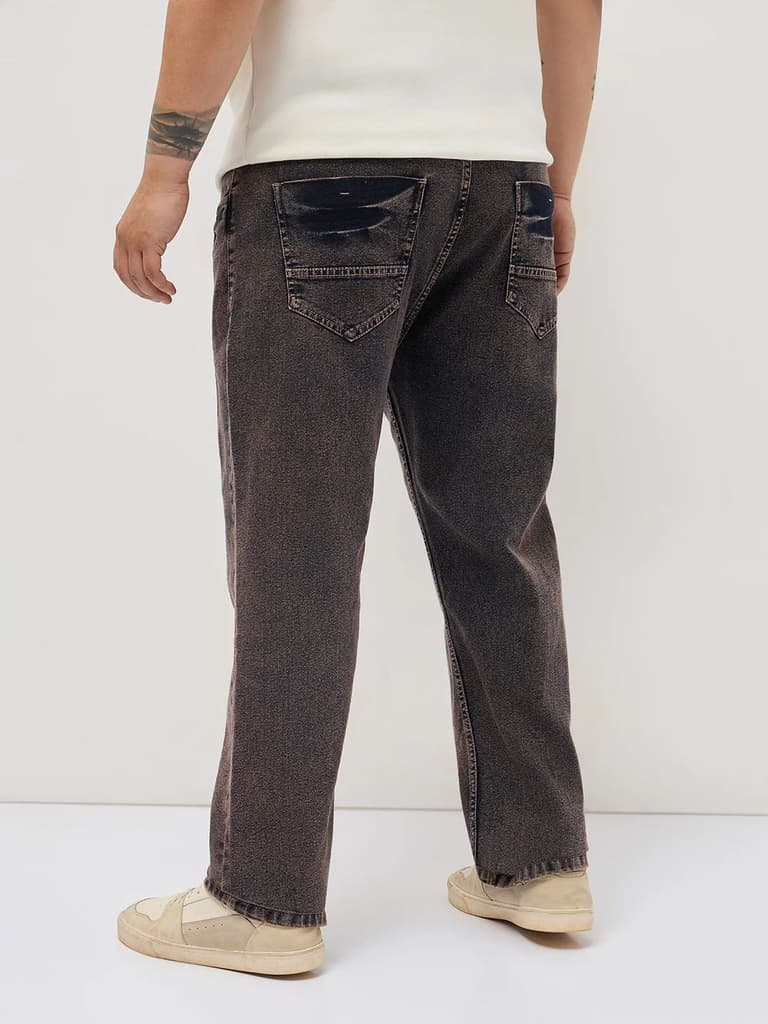 Plus Men's Light Brown Regular Fit Acid Washed Denim Jeans Stretchable — photo 3