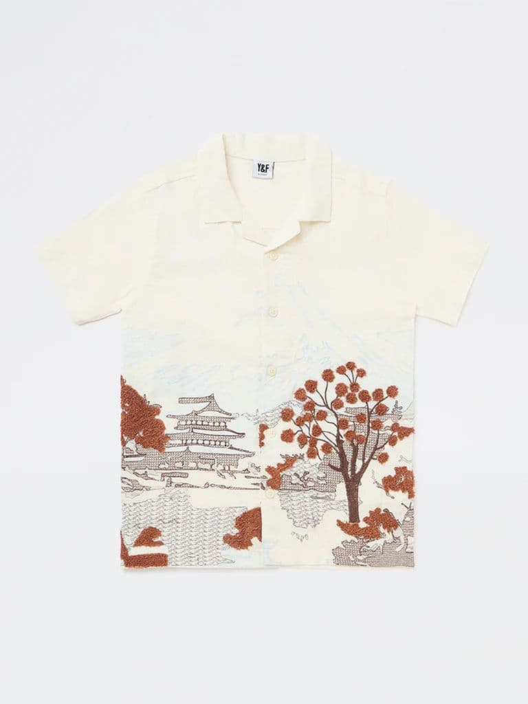 Y&F Kids Boys Off-White Scenic-Inspired Shirt — photo 3