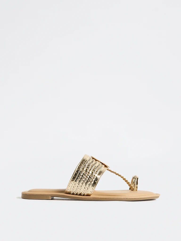 LUNA BLU Gold Braided Kolhapuri Sandals — photo 2