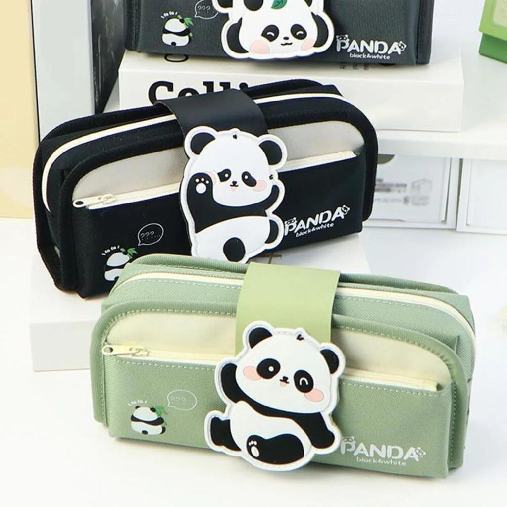 Cute Panda Double-Zip Pencil Case – Large Capacity, Multi-Compartment Stationery Pouch