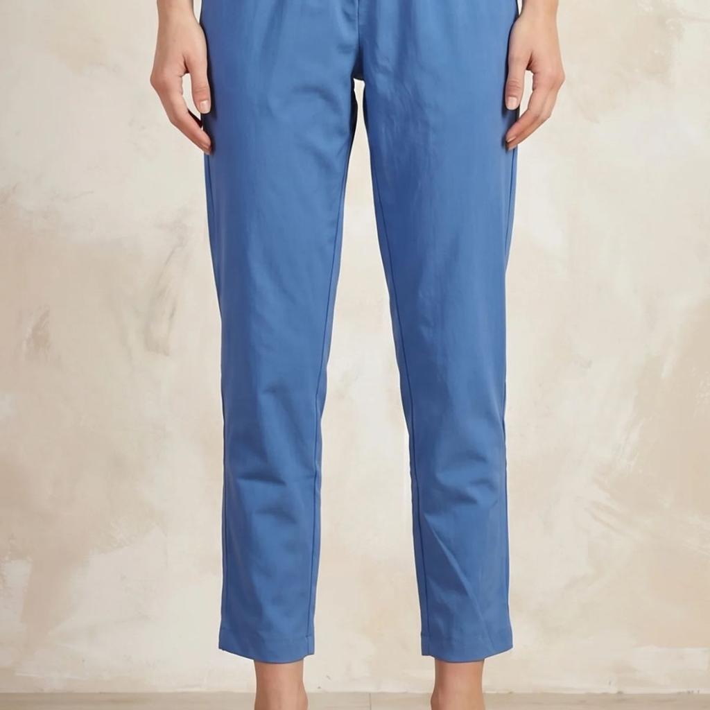 Blue Solid Pure Cotton Straight Fit Pants
