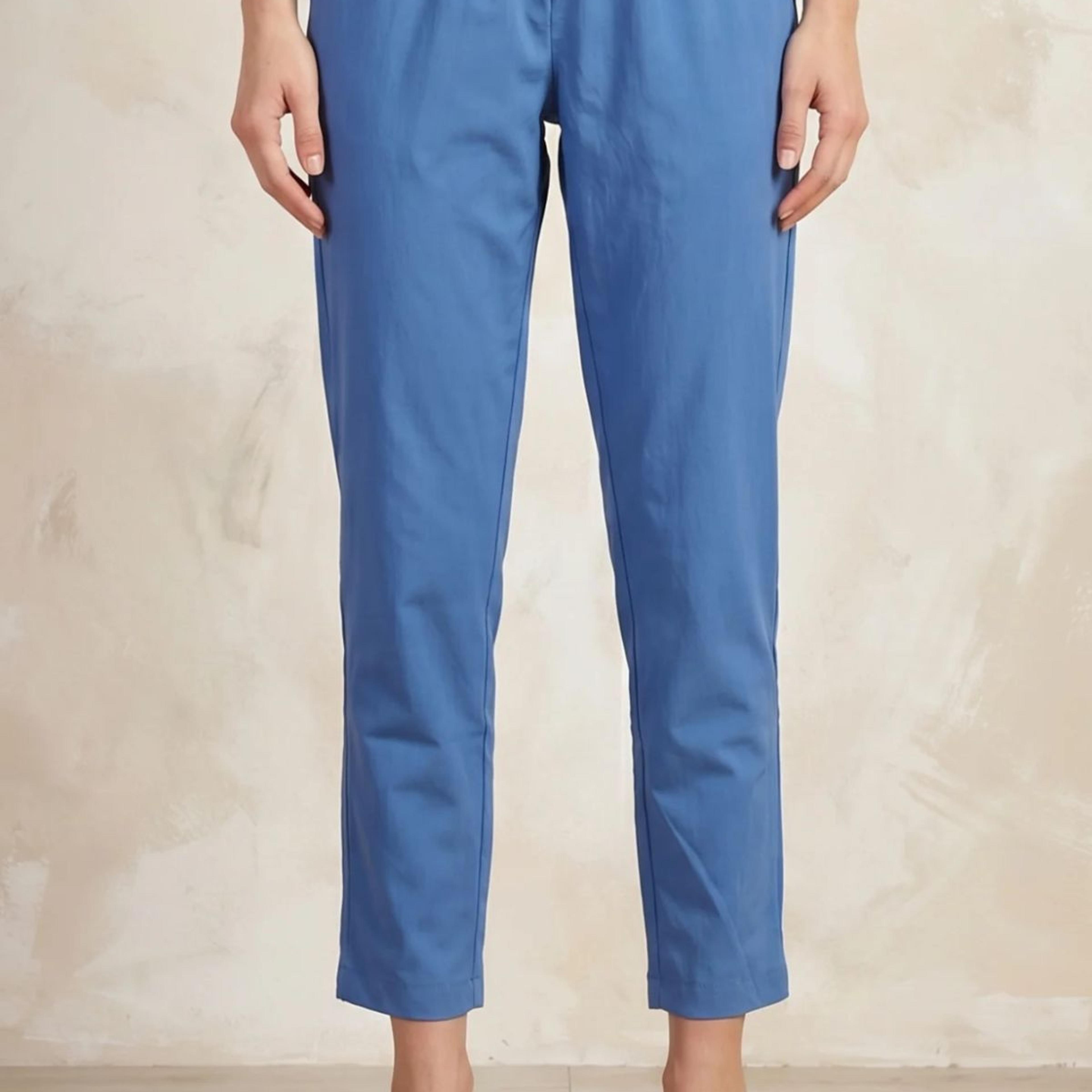 Blue Solid Pure Cotton Straight Fit Pants