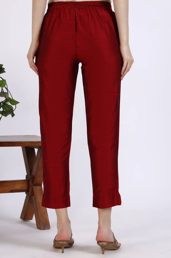 Maroon Solid Yarn Dyed Trousers — photo 4
