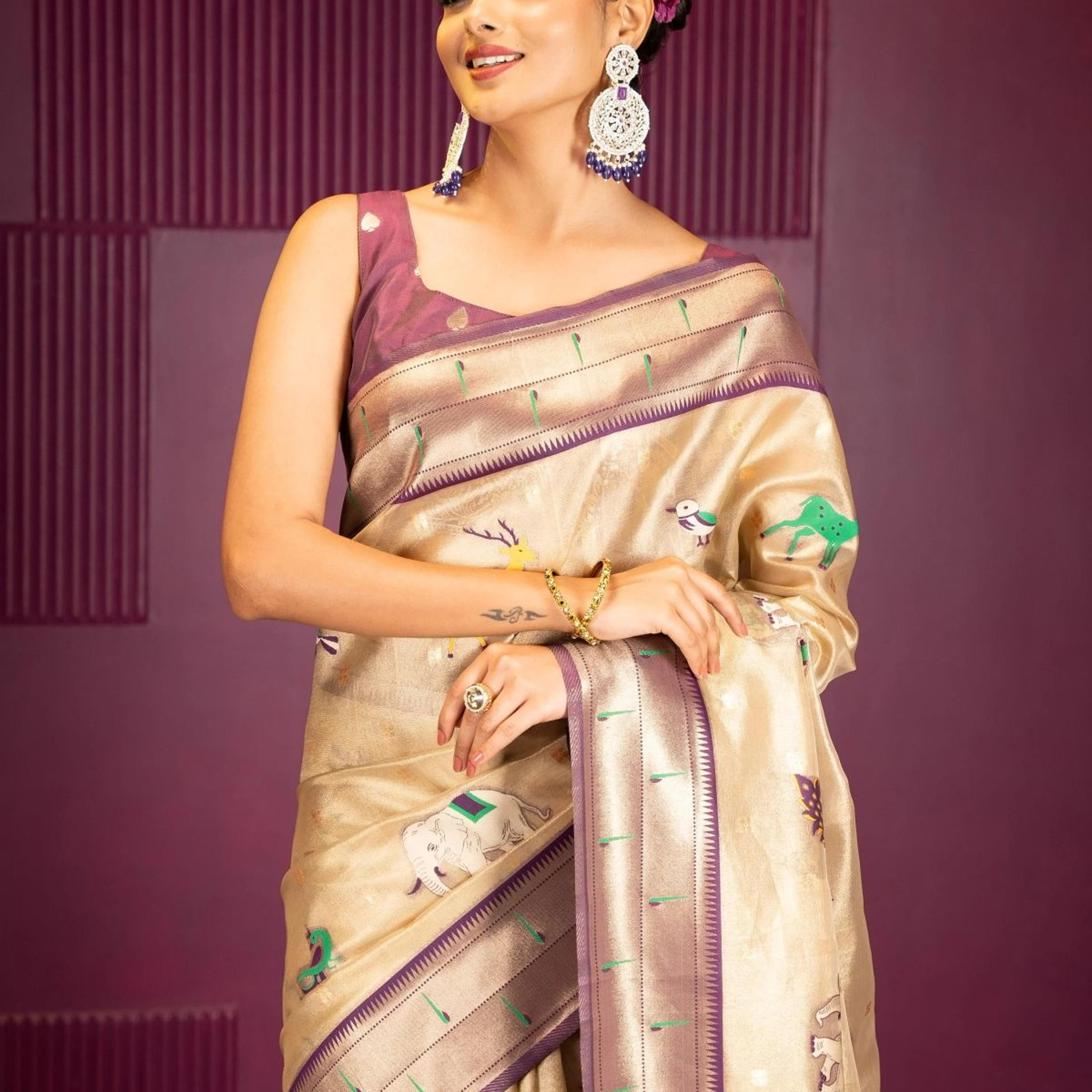 Mimosa Women's Woven Design Banarasi Style Art Silk Saree With Blouse Piece : SA00001954WNFREE