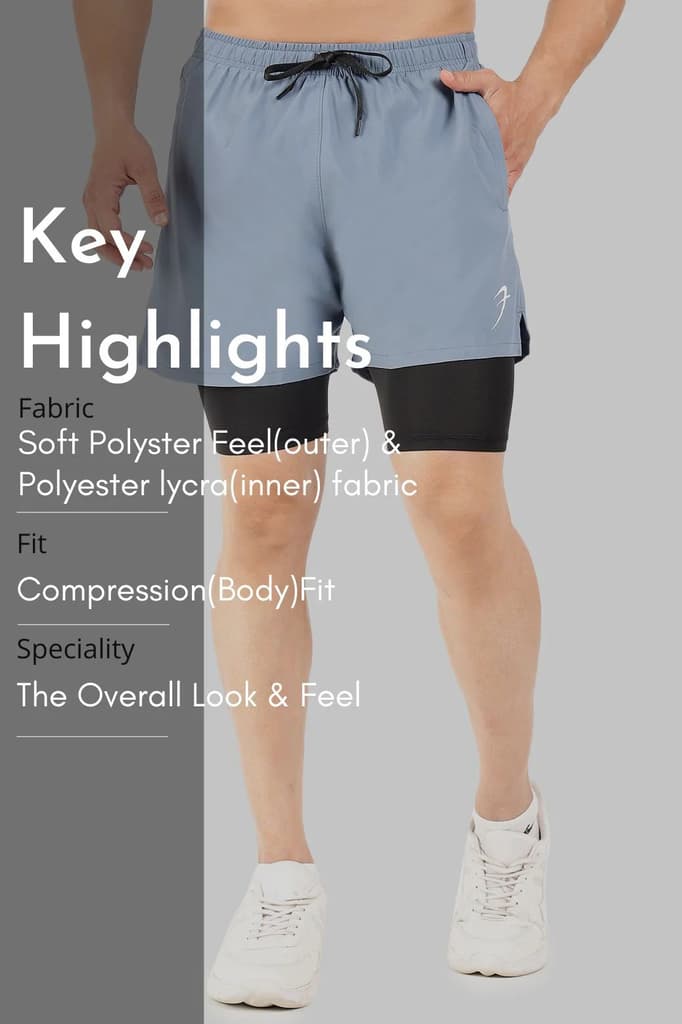 2 in 1 5" Compression Shorts Light Grey — photo 6
