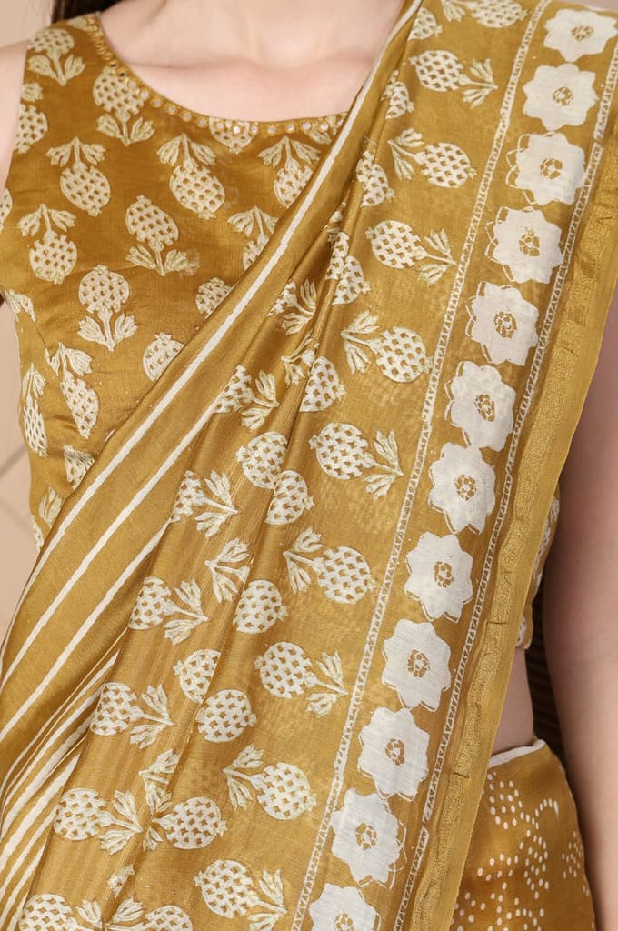 Mustard Tassels Cotton Silk Saree with Unstitched Blouse — photo 3