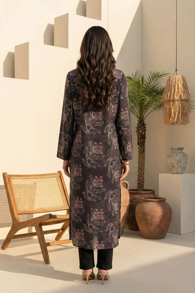 Black Floral Printed Rayon Straight Kurta — photo 4