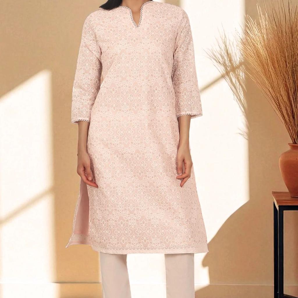 Pastel Pink Khadi Printed Kota Straight Kurta