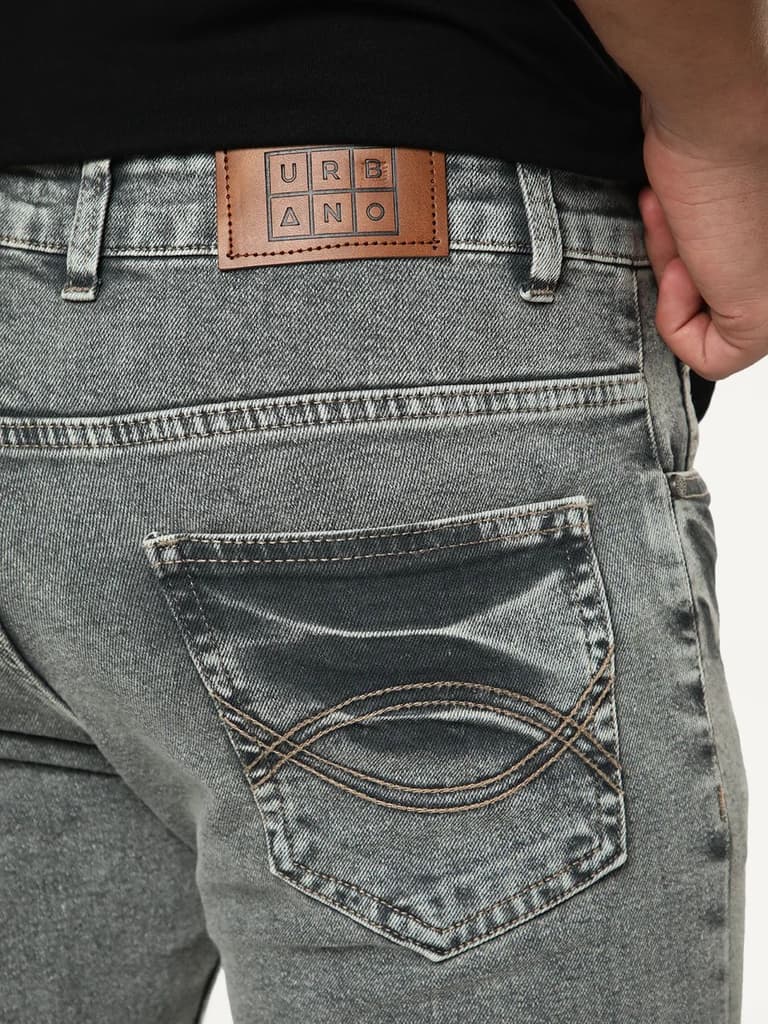 Men's Light Grey Bootcut Fit Mid Rise Acid Wash Jeans Stretchable — photo 6