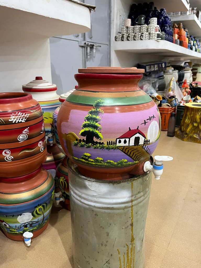 Vase with Painting of Palm Trees | Decorative | Ceramic | Multi-colored
