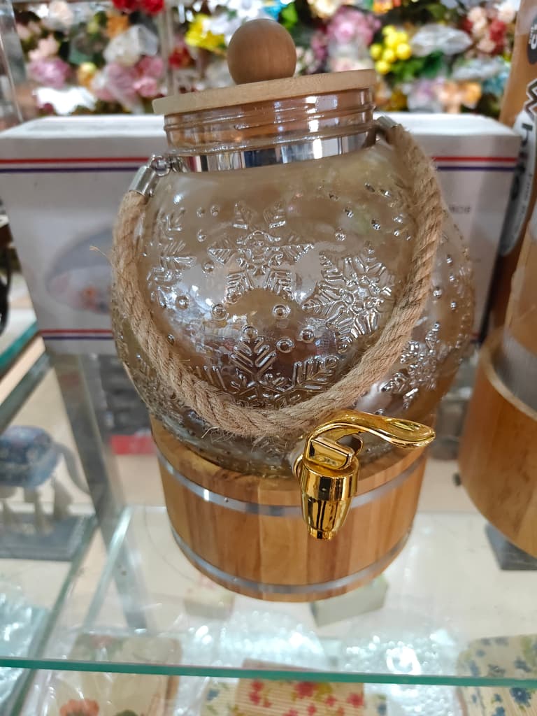 Glass Jar with Wooden Lid | Kitchen Storage | Clear | Gold
