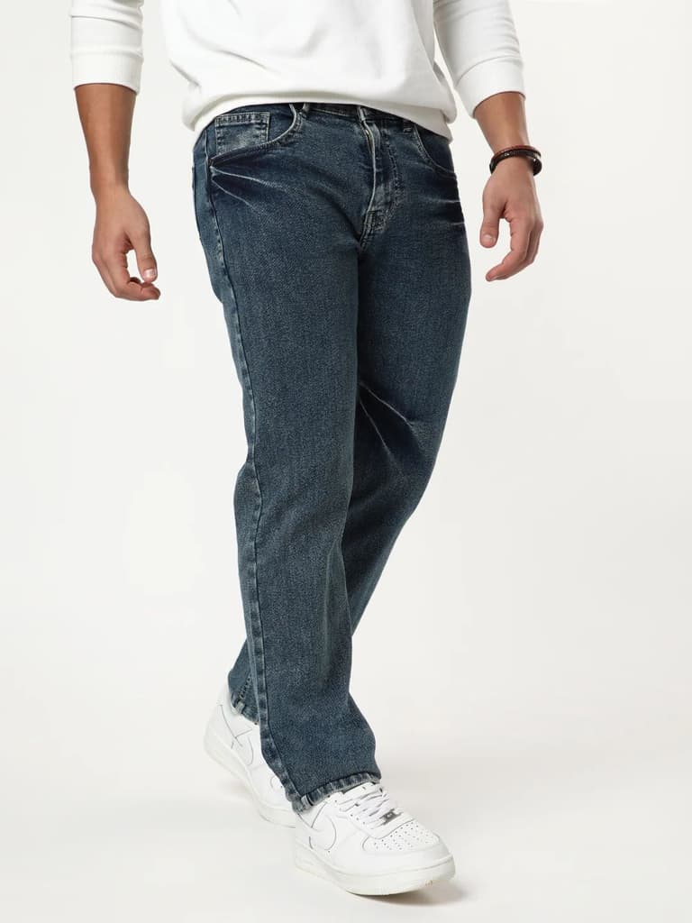 Men's Light Blue Regular Fit Acid Washed Denim Jeans Stretchable — photo 3