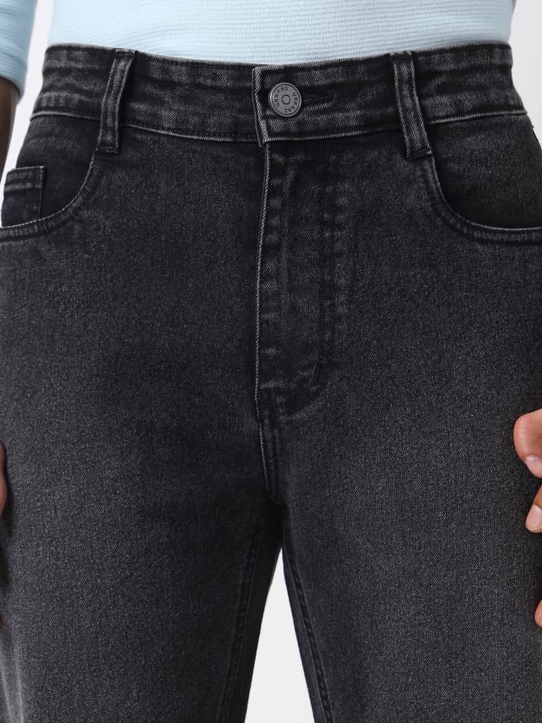 Men's Black Straight Fit Washed Jeans Stretchable — photo 5