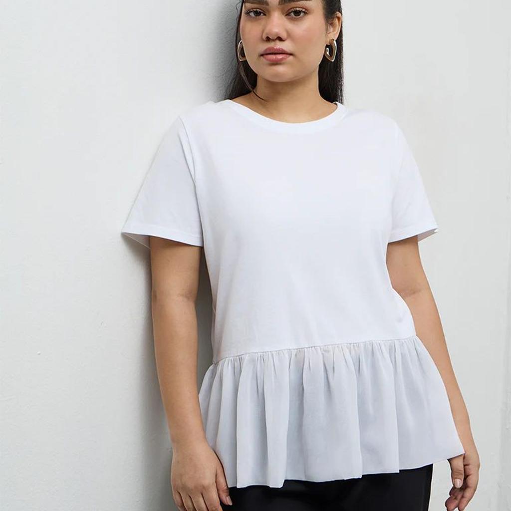 Gia White Ruffled Hem Cotton Top