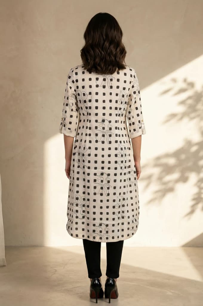 Off White Geometric Printed Pure Cotton Straight Kurta — photo 4