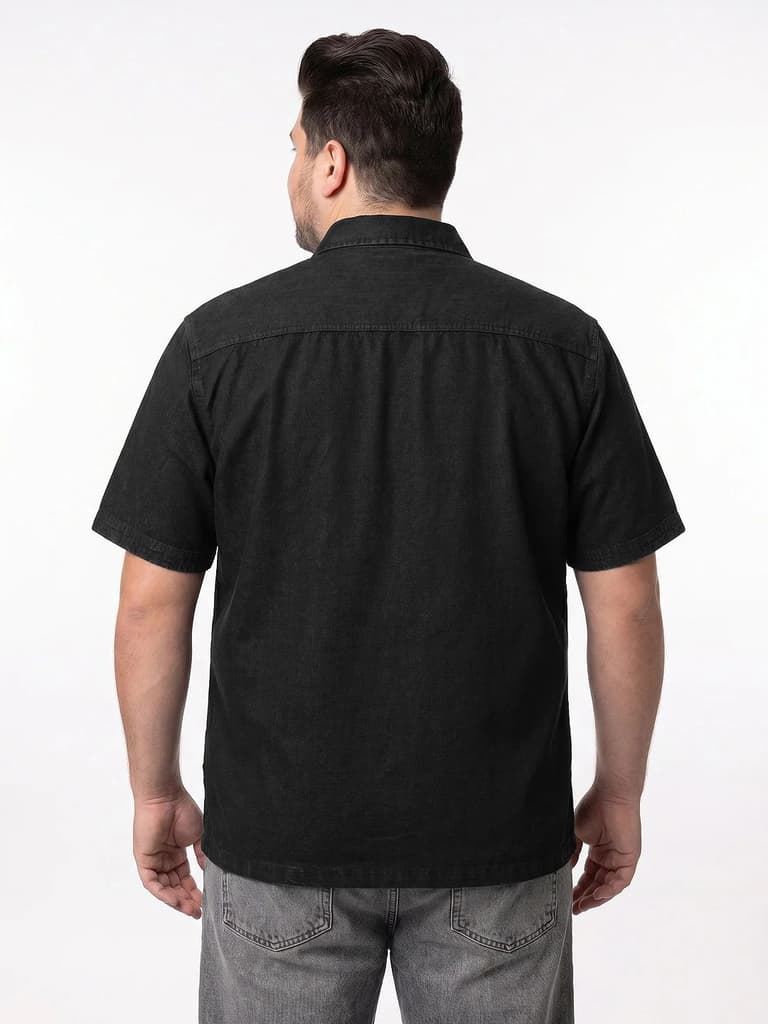 Plus Men's Black Oversized Fit Half Sleeve Solid Casual Denim Shirt — photo 3