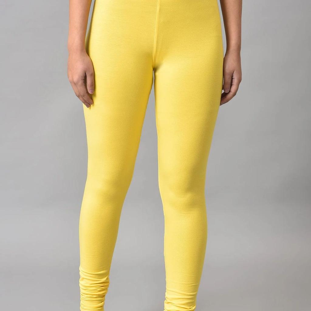 Yellow Solid Skinny Fit Cotton High Waisted Churidar