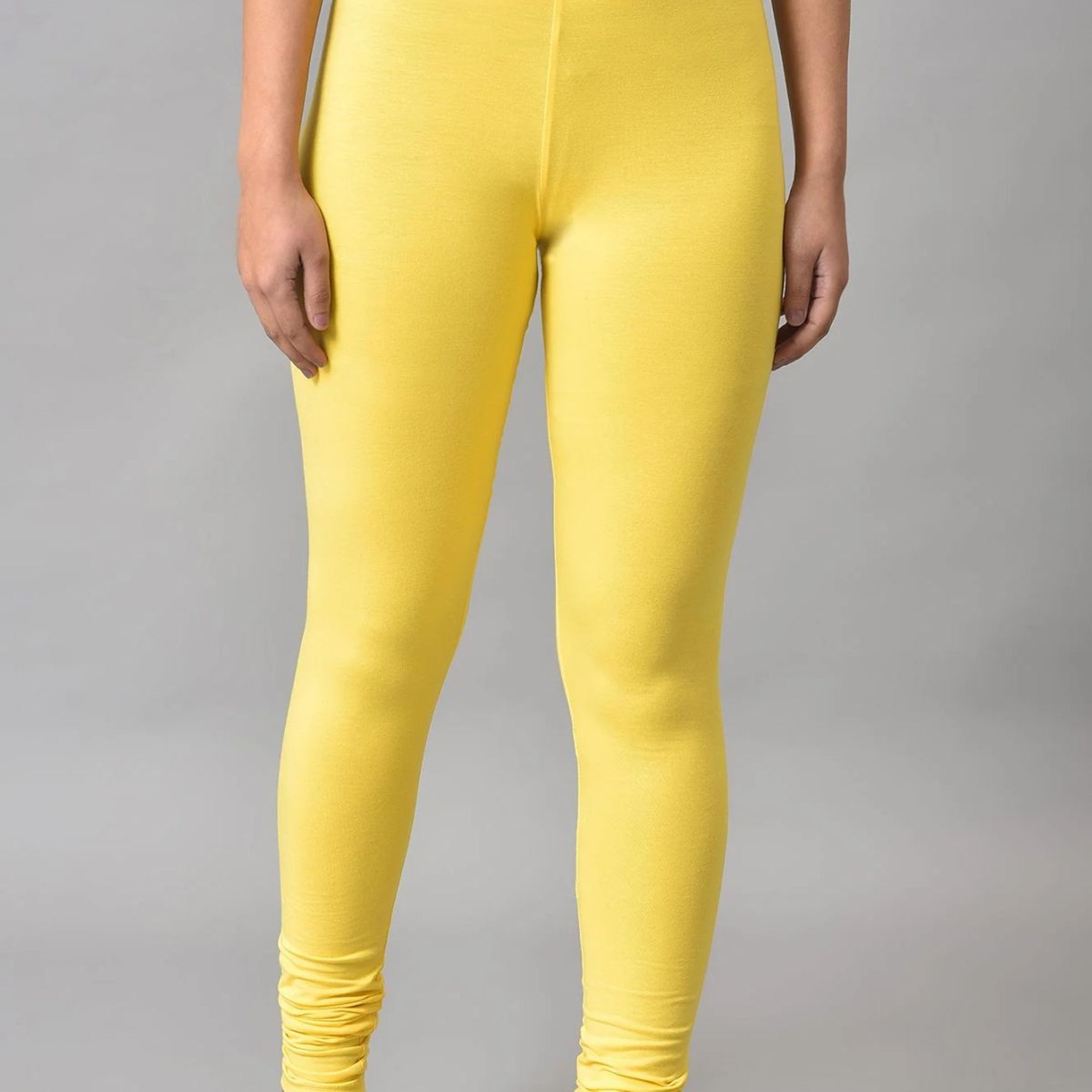 Yellow Solid Skinny Fit Cotton High Waisted Churidar