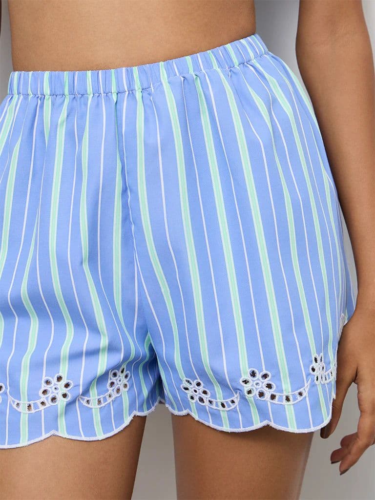 Nuon Blue Striped High-Rise Shorts — photo 3