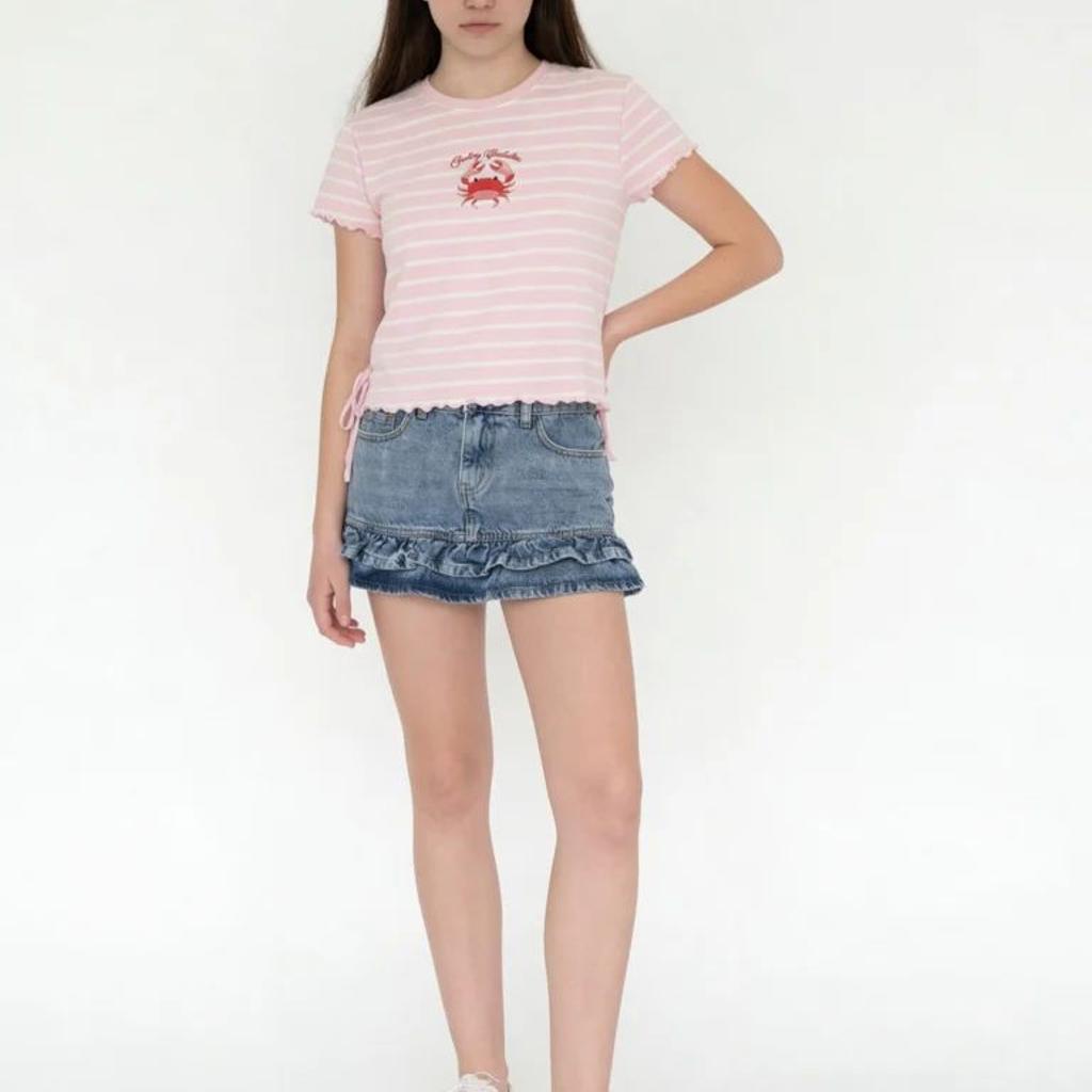 Y&F Kids Girls Pink Striped Cotton-Blend T-Shirt