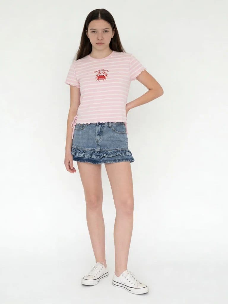 Y&F Kids Girls Pink Striped Cotton-Blend T-Shirt
