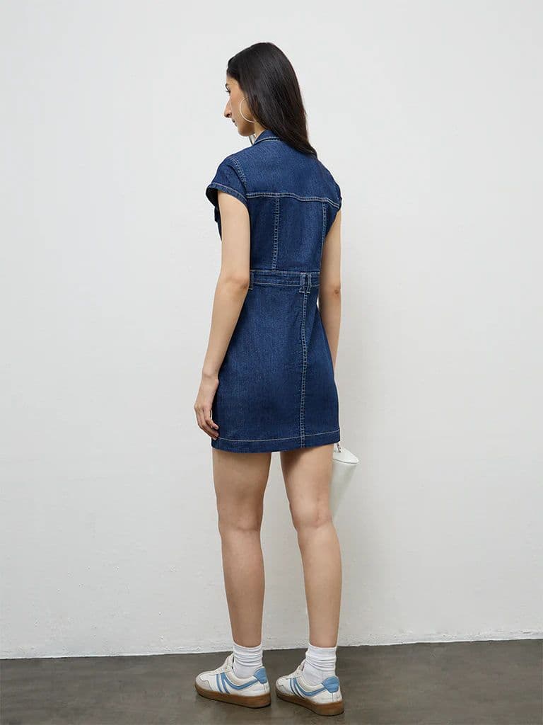 Nuon Dark Blue A-Line Denim Dress — photo 4