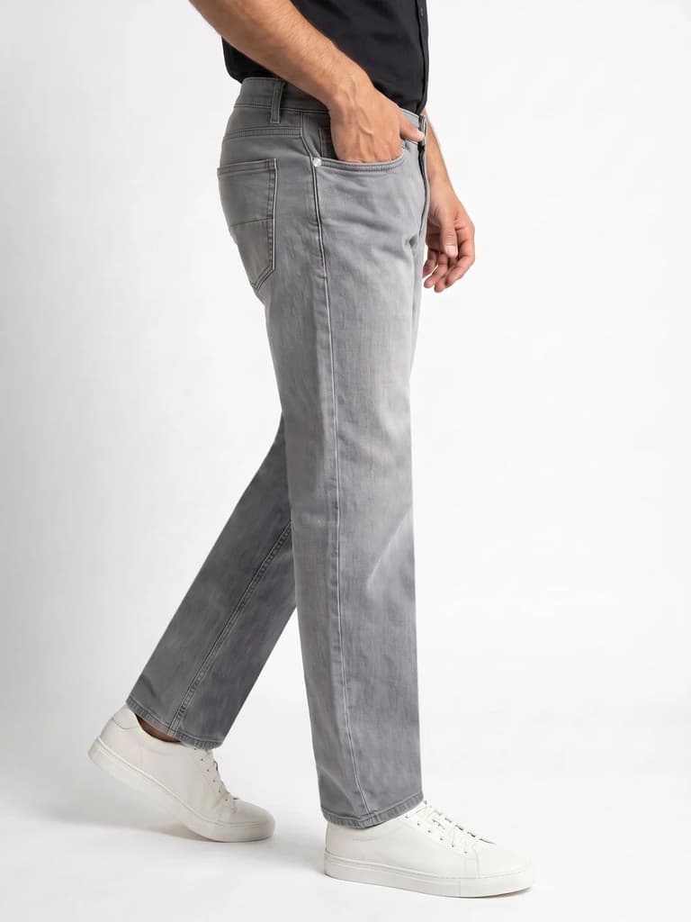Men's Ice Grey Relaxed Fit Washed Denim Jeans Non-Stretchable — photo 2