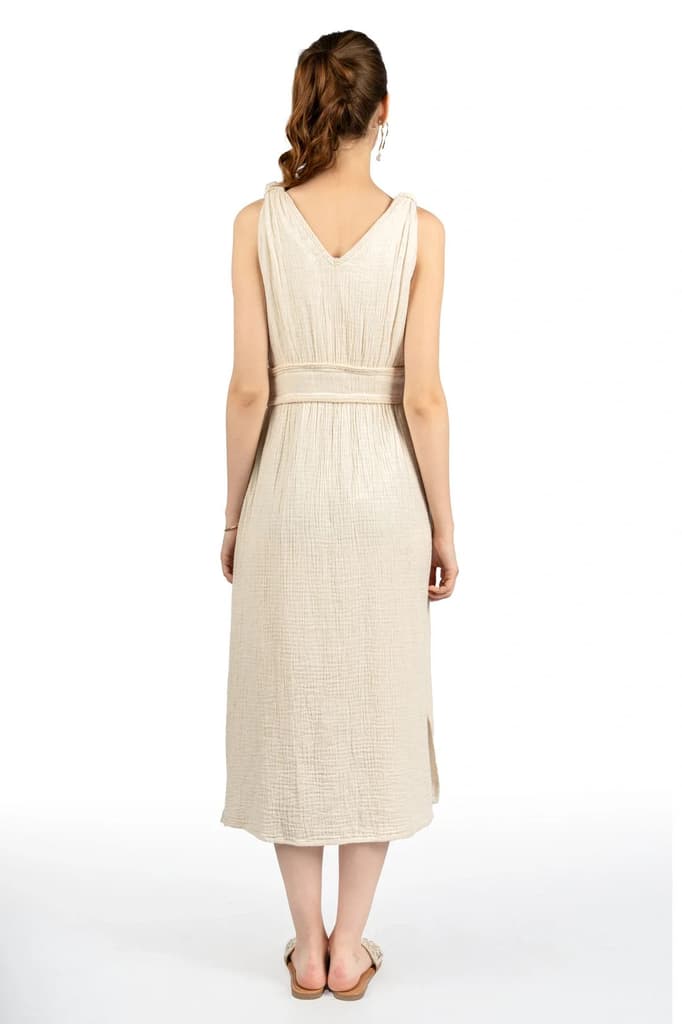 Beige Cotton Fit & Flare Midi Dress — photo 4