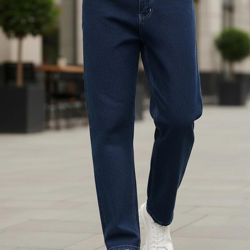Men's Blue Loose Baggy Fit Raw Washed Denim Jeans Non-Stretchable