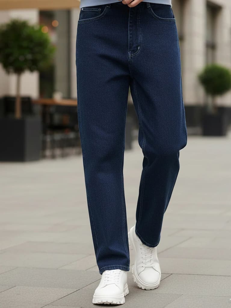 Men's Blue Loose Baggy Fit Raw Washed Denim Jeans Non-Stretchable — 28 / Blue