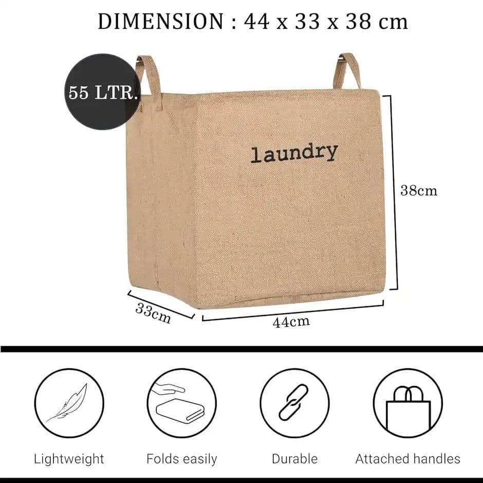 Kuber Industries | 55 L | Jute Foldable Laundry Basket with Handles | Small | Brown — photo 3