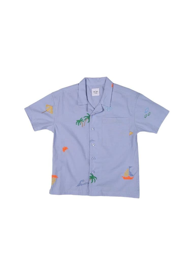 HOP Kids Boys Blue Beach Embroidered Cotton Shirt — photo 3