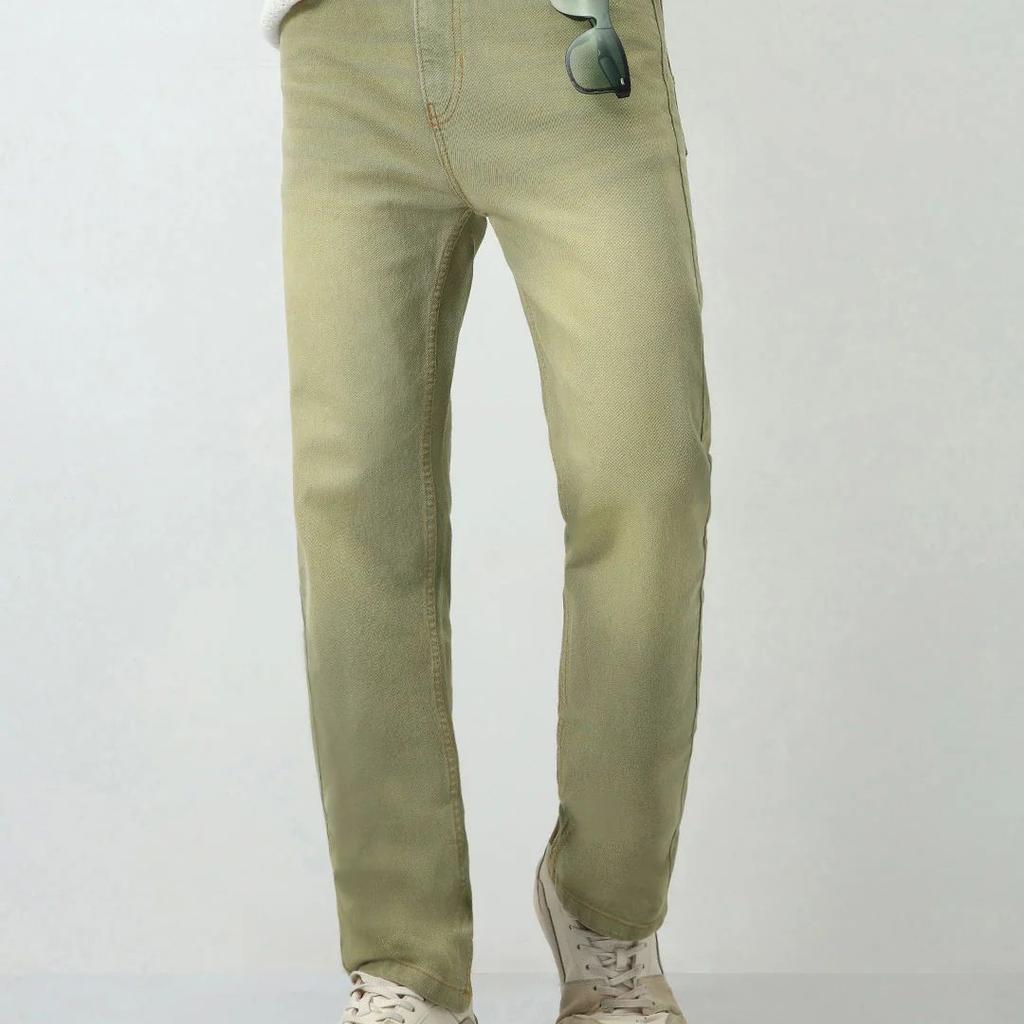 Men's Ice Grey Straight Fit Heavy Washed Jeans Stretchable