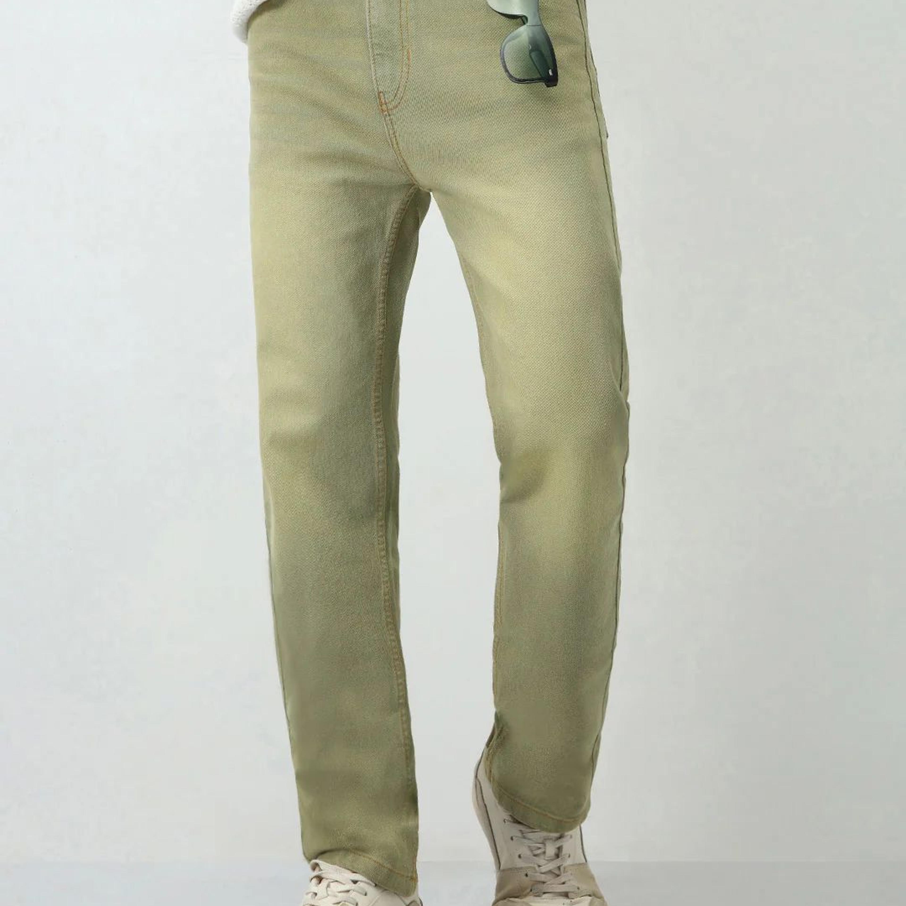 Men's Ice Grey Straight Fit Heavy Washed Jeans Stretchable