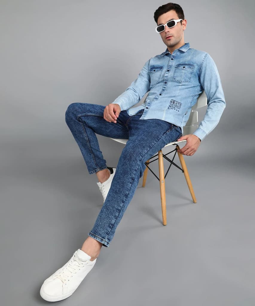 Men's Dark Blue Regular Fit Washed Jogger Jeans Stretchable — photo 5