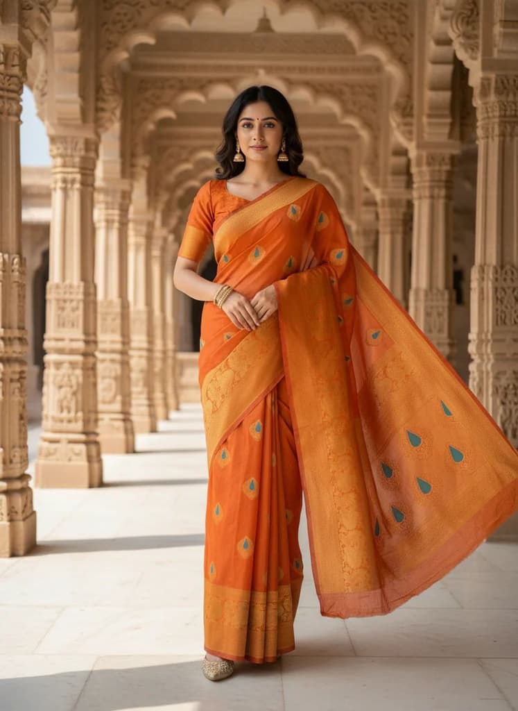 MIMOSA Women's Woven Design Banarasi Style dola silk Saree with Blouse Piece - Rust ( SA00003137RSFREE ) — photo 2
