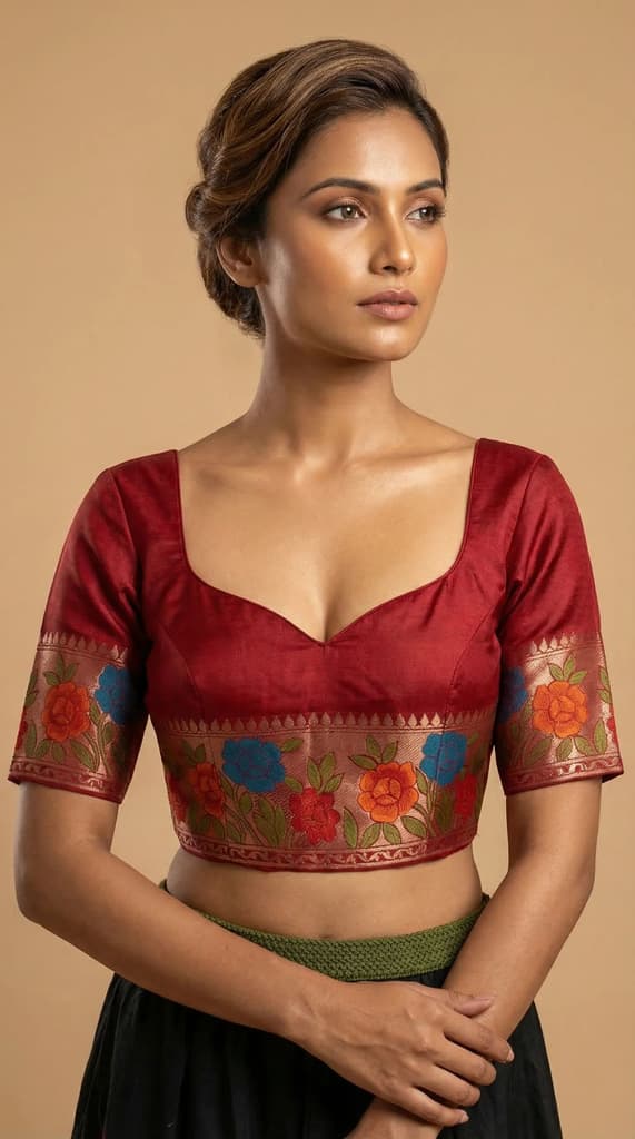 MIMOSA Women's Woven Design Paithani Style Raw Silk Saree with Blouse Piece - Maroon ( SA00003129MRFREE ) — photo 5