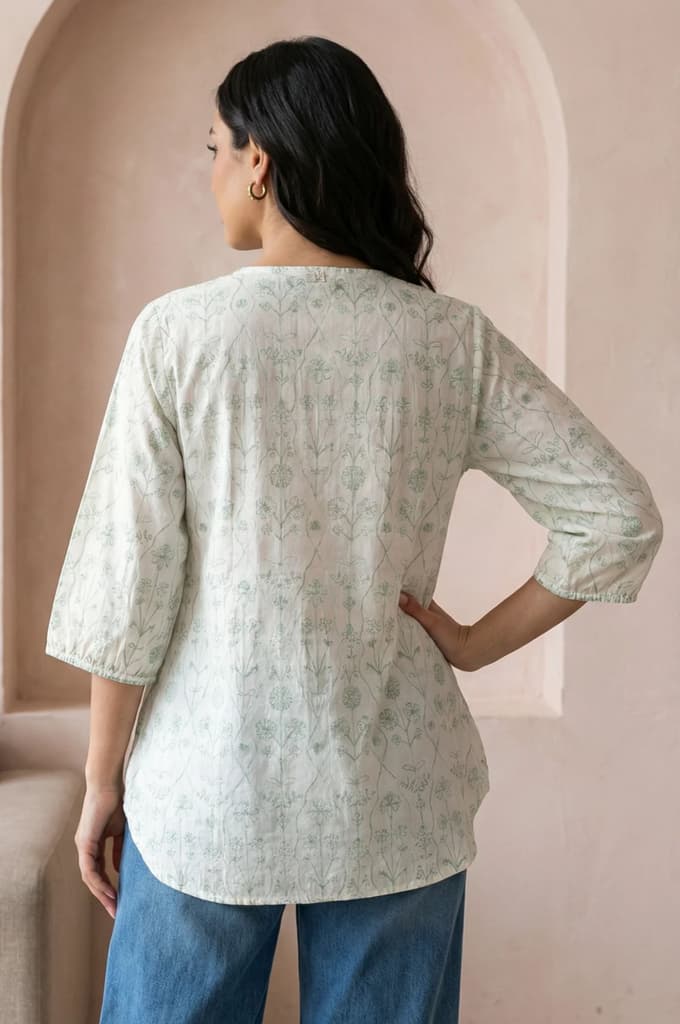 Light Green Schiffli Embroidered Pure Cotton Straight Top — photo 5