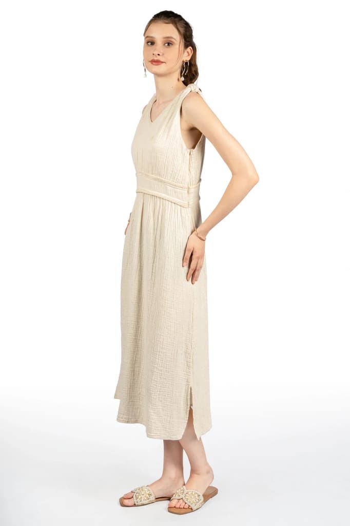 Beige Cotton Fit & Flare Midi Dress — photo 6