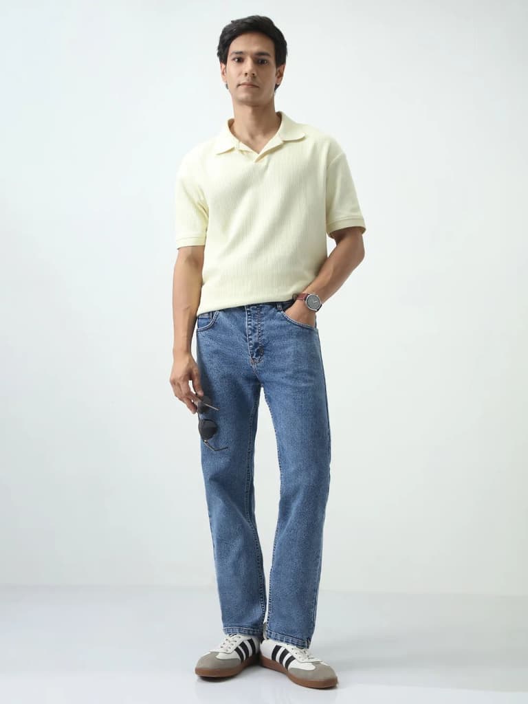 Men's Light Blue Slim Fit Washed Denim Jeans Stretchable — photo 4