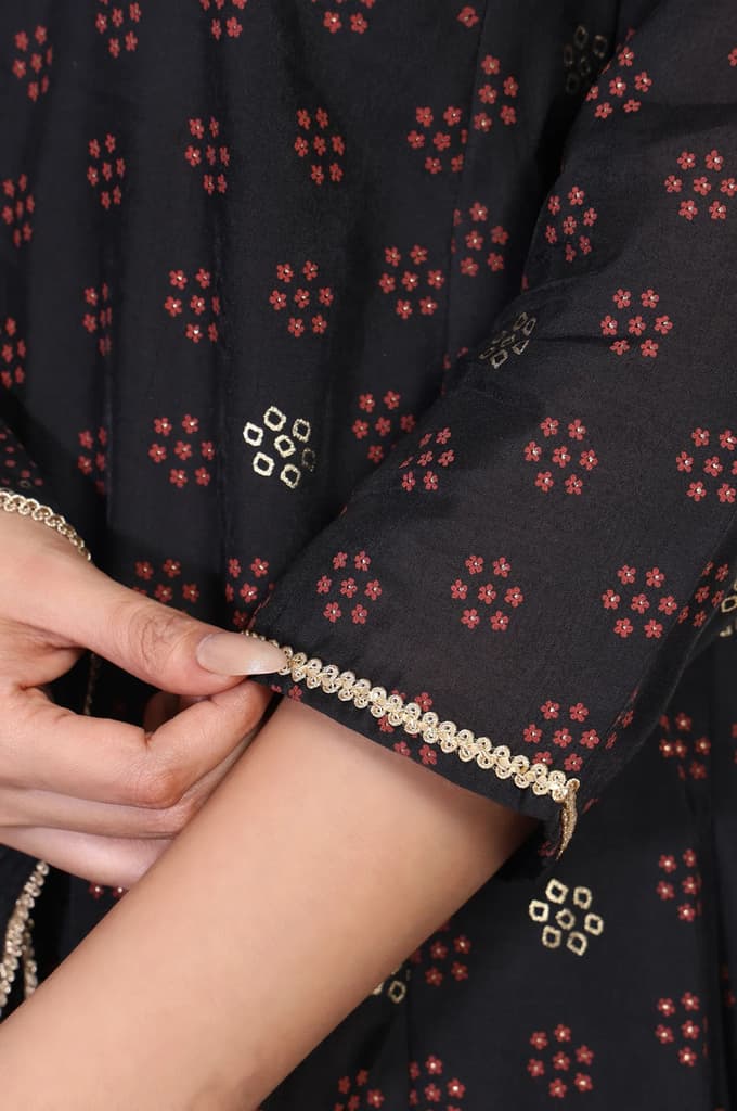 Black Embroidered A-Line Kurta with Straight Pant and Dupatta Set — photo 8