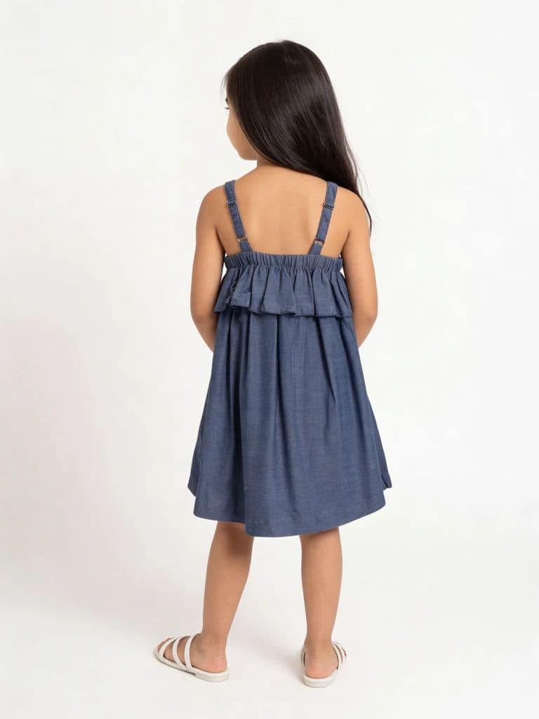 Utsa Kids Girls Blue Embroidered Cotton Dress - (2-8 yrs) — photo 2