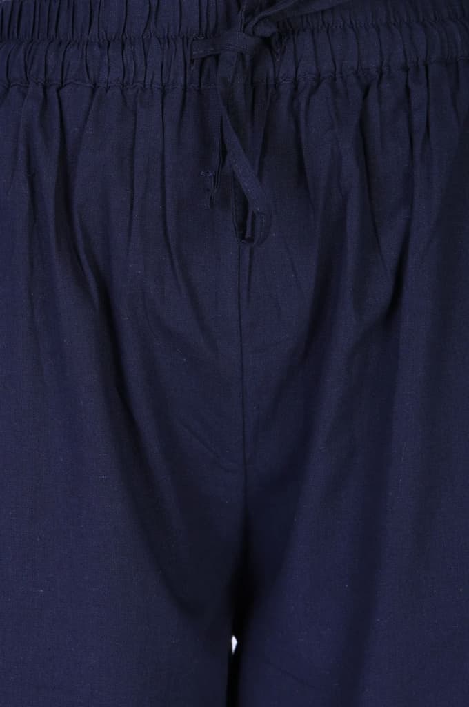 Navy Blue Cotton Flax Ankle Length Relaxed Pants — photo 3