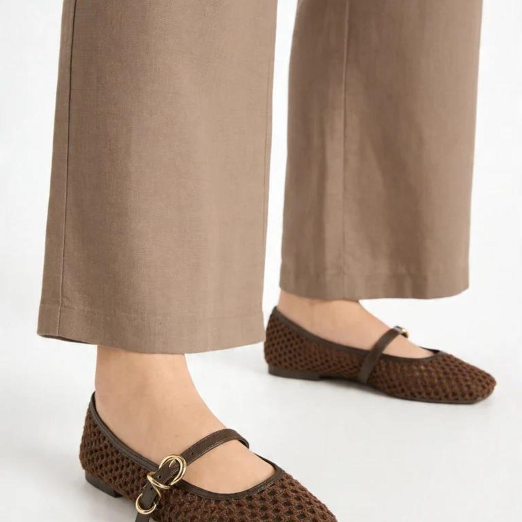 LUNA BLU Brown Crochet-Textured Mary Jane Shoes