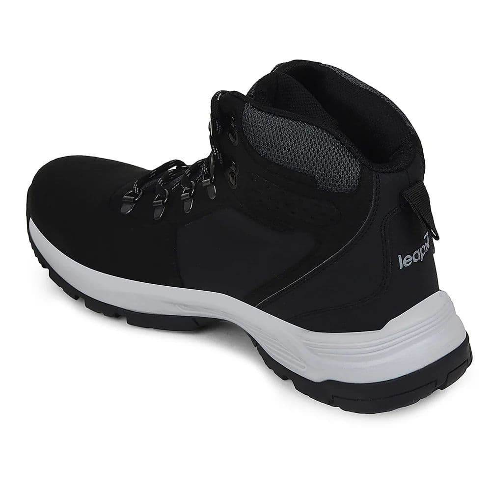 Leap7x Black Sports Lace-Up High Ankle Trekking Shoes For Men PLATINUM-E By Liberty — photo 6