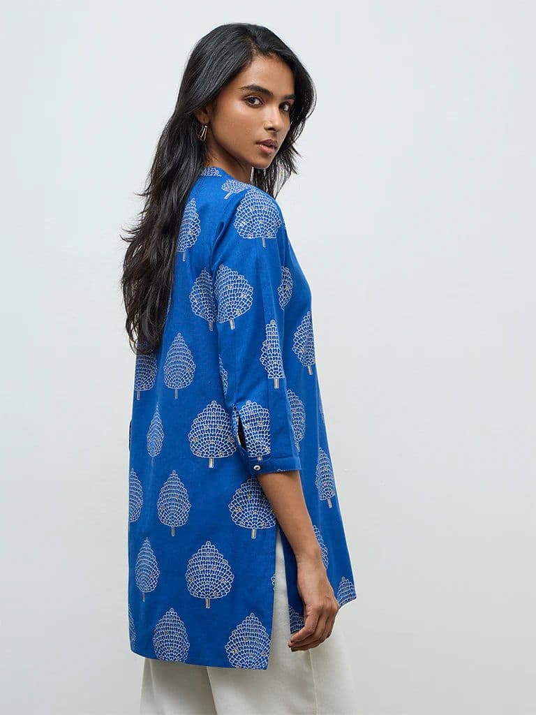 Utsa Indigo Leaf Pattern Cotton-Blend Tunic — photo 4